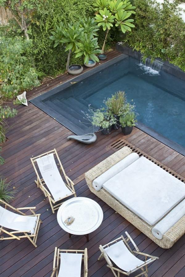 Wooden deck swimming pond Garden design