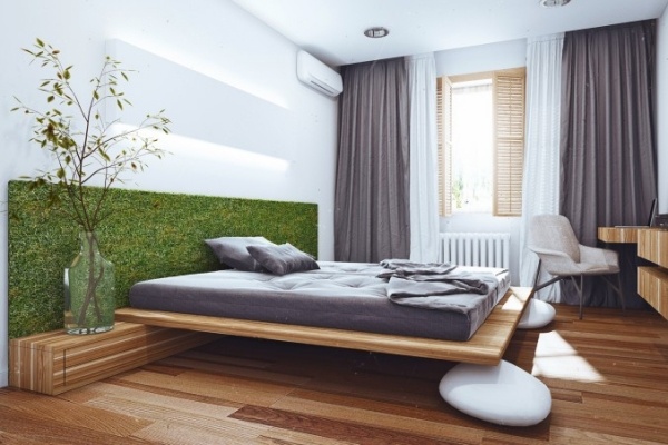 Wooden floor green wall decorating ideas bedroom