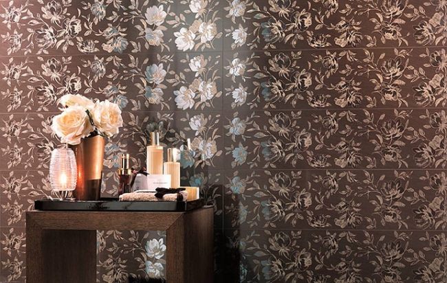 magnifique collection bathroom wall tiles flower motif brown glazed tiles