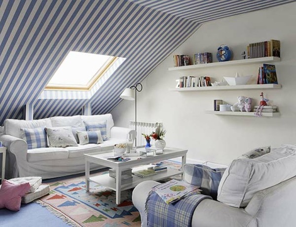 attic-living-room-interior-design-blue-white-stripes-ceiling-decoration