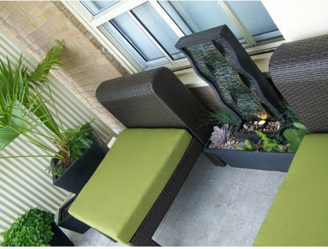 balcony water features fountain water plants recliner rattan