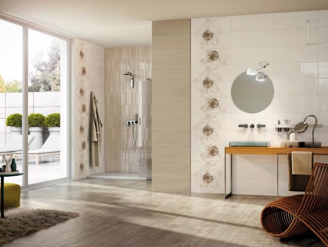 bathroom tiles atlas concorde white beige floral shower area