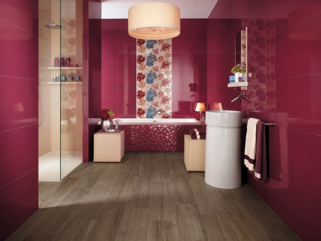 bathroom wall tiles high gloss wine red flowers