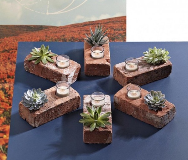 bricks candle holder planter DIY idea