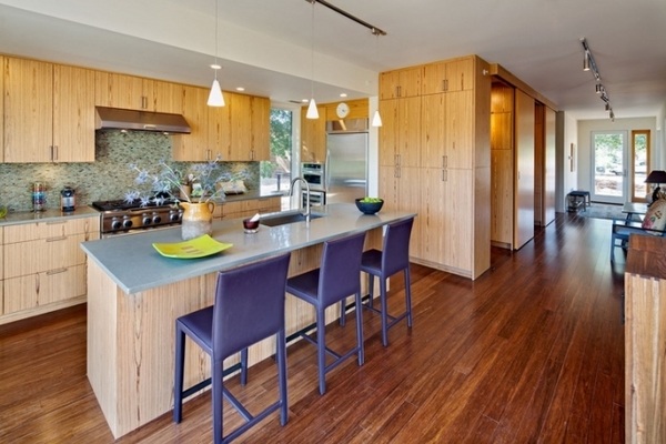 traditional-kitchen-wooden-fronts gray blue chairs