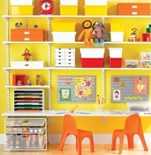 colorful shelves toddlers room