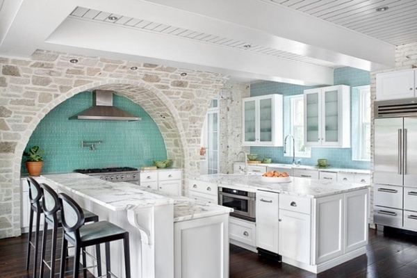 country house design ideas Mediterranean turquoise backsplash
