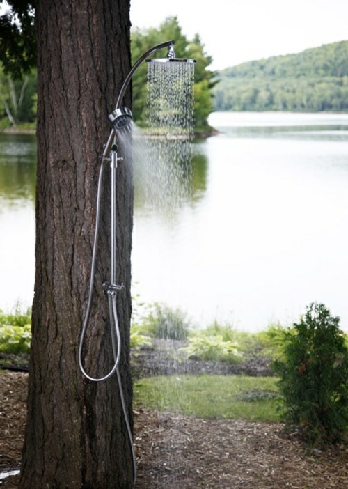 creative outdoor shower idea tree