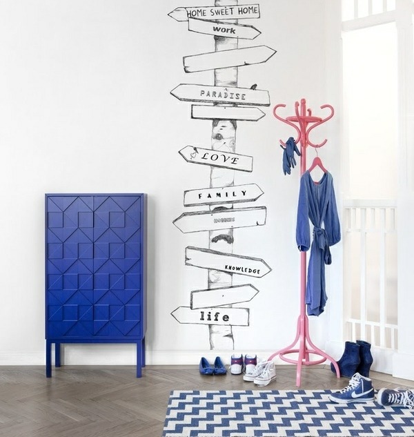 wall sticker blue cabinet hallway design 