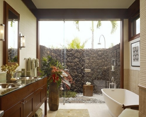exotic shower stone wall bathroom