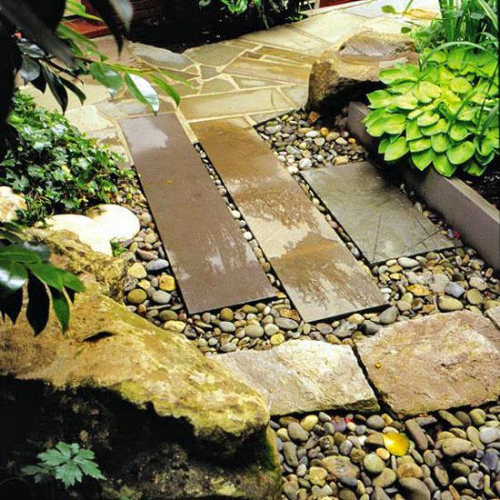 garden path design ideas gravel stone slabs