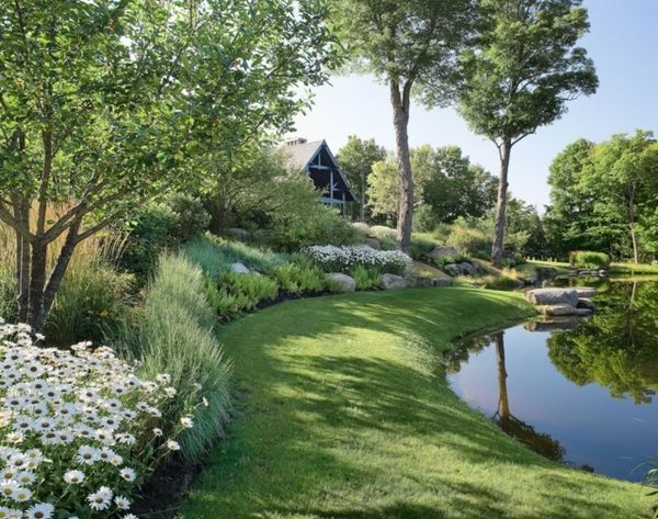 garden pond design lawns flowers country style ideas