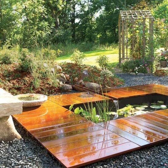 garden pond in 7 steps wooden deck
