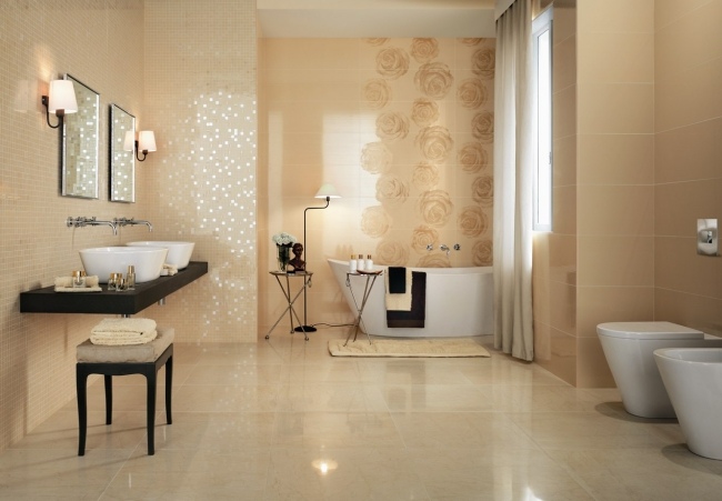 glazed tiles modern bathroom beige mosaic roses