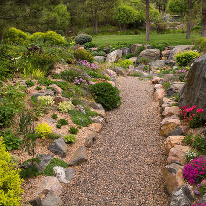 gravel path in garden stone border