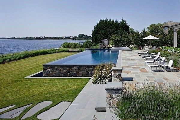 infinity pool stone wall garden design