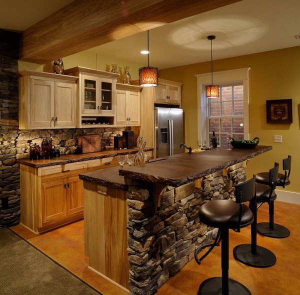 interior design ideas wooden cabinets natural stone counter
