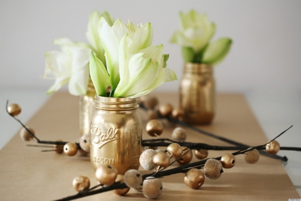 jam jars decoration flowers vase golden color