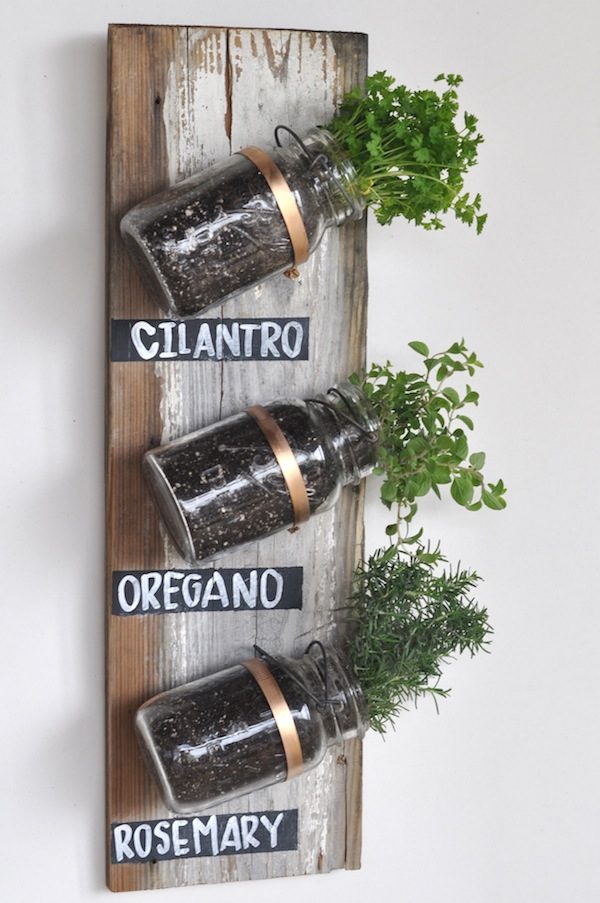 jars herbs vertical garden ideas