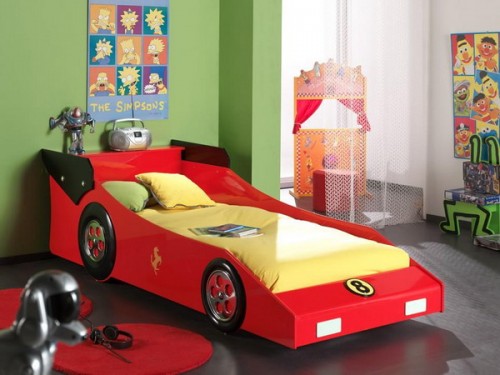 kids room decoration car bed yellow bedding