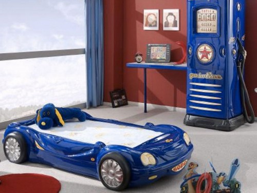 kids cars theme blue bed gas station