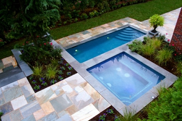 kids swimming pool natural stone tiles small garden