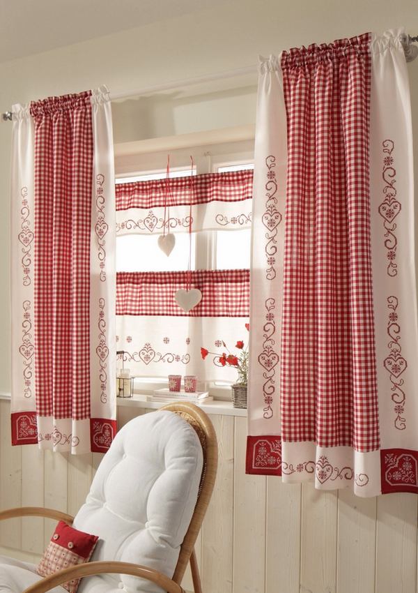 kitchen decoration ideas red white window curtains