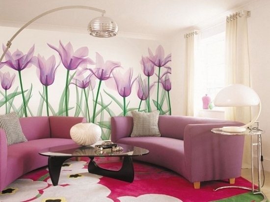 living room wall decorating purple theme