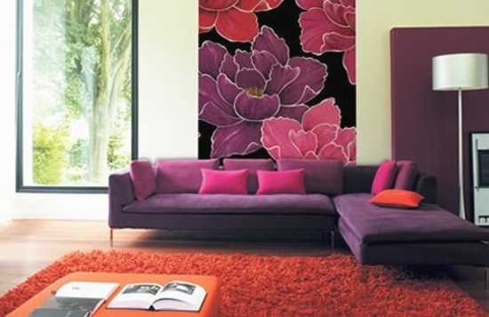 living room wallpaper ideas purple floral