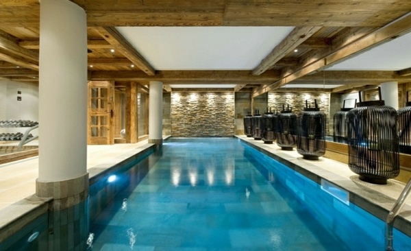 long luxury pool house cellar stone wall