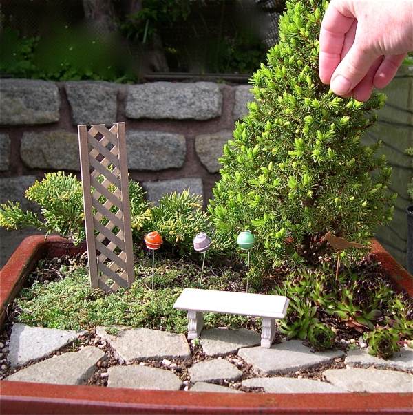 mini garden small bench wooden lattice mini tree