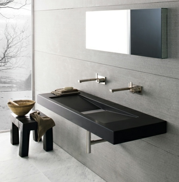 modern bathroom furniture mirror gray stone tiles