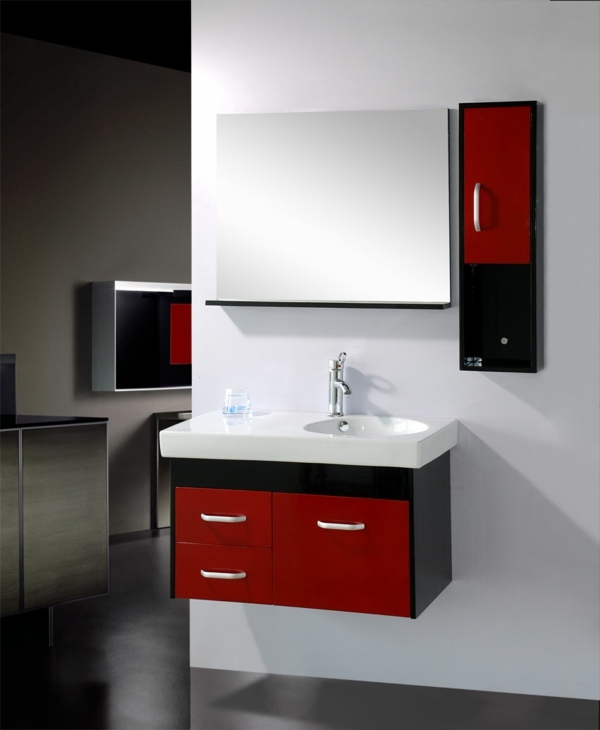 modern bathroom mirror black red cabinet sink
