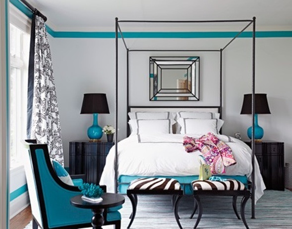modern bedroom accent turquoise stripes