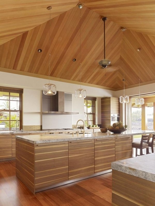 modern kitchen design ideas wooden ceiling granite worktop