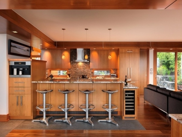 modern kitchen wooden furniture natural stone tiles