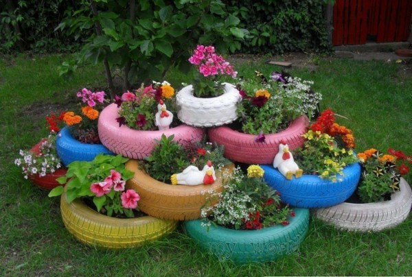 old tires flower pots Garden Decorating Ideas colors