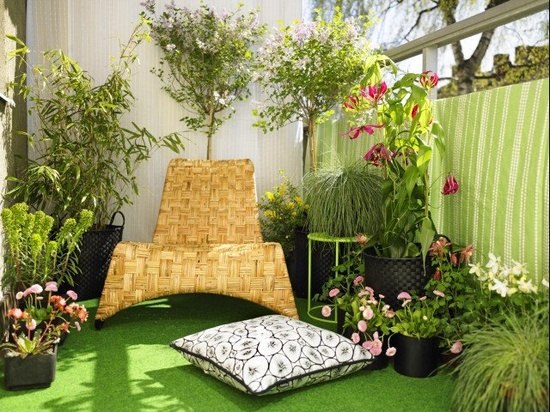 privacy protection ideas low chair balcony plants