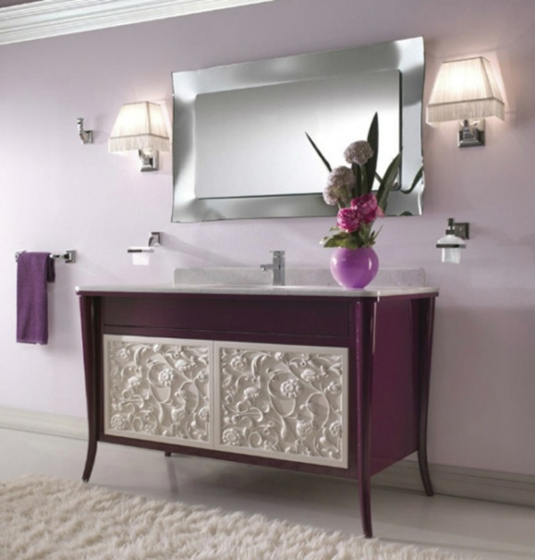 purple bathroom cabinet pink wall