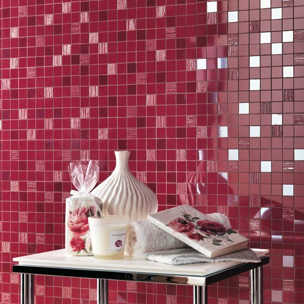 red wall mirror tiles furniture