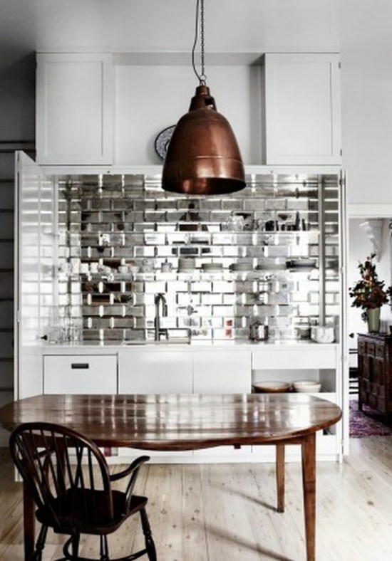 mirror tiles white kitchen