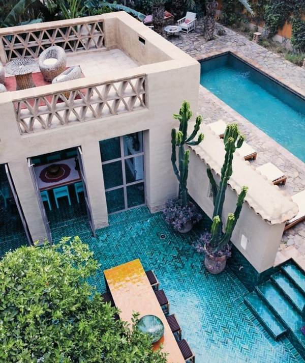 traditional house construction garden pool terraces steps