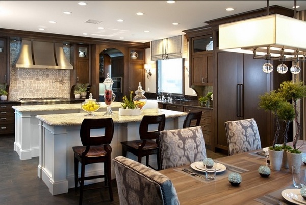 traditional-kitchen-design two kitchen marble islands