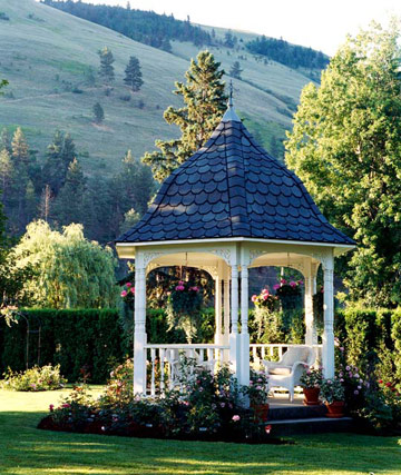 white garden gazebo roof bell 