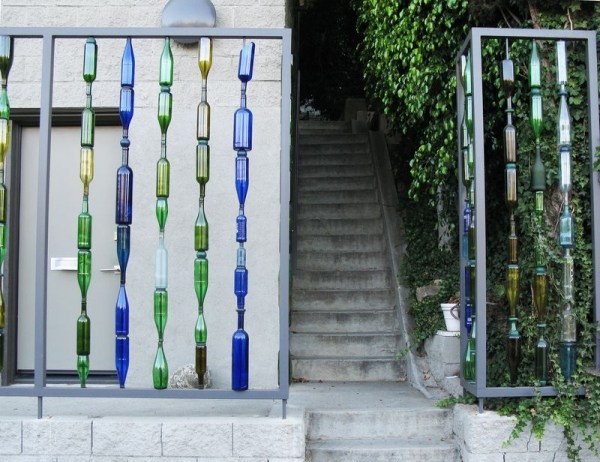 bottles garden fence colorful glass idea