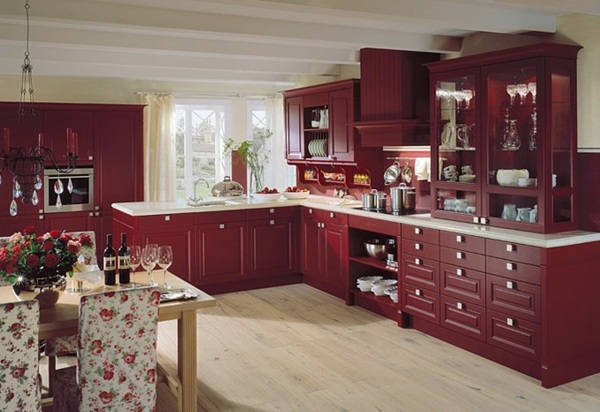wine red design country house kitchen
