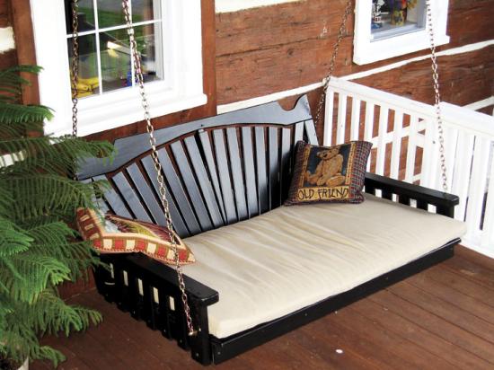 wooden-porch-swing-steel chain seat cushion