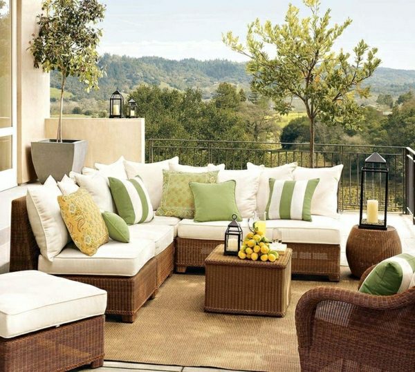 Balcony-furniture-rattan-decorative-pillows-balcony-railing-stainless-steel