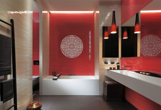 mirror red beige ceramic tiles