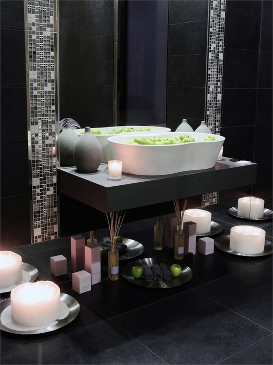 Bathroom tiles ideas black mosaic accent basin